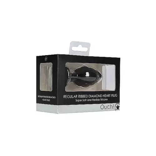 Regular Ribbed Diamond Heart Plug - Black