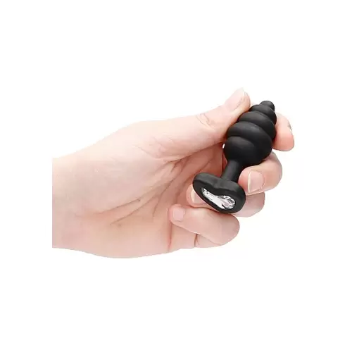 Regular Ribbed Diamond Heart Plug - Black
