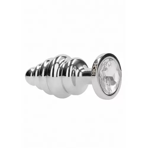 Ribbed Diamond Plug - 2.75 Inch - Silver