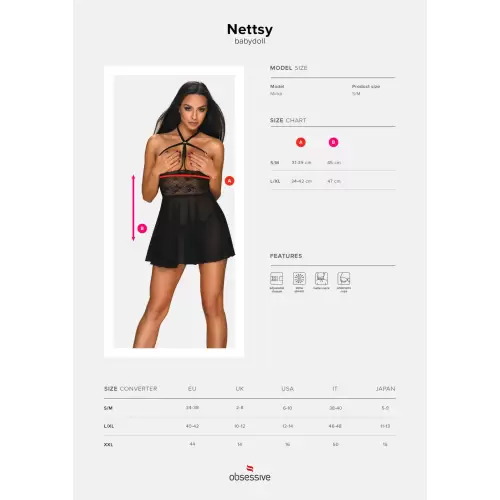 Bielizna-Nettsy babydoll i stringi czarna S/M
