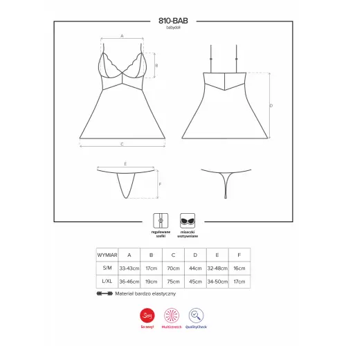 Bielizna-810-BAB-2 babydoll i stringi biała S/M