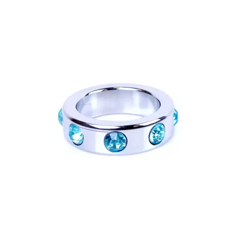 Pierścień-Metal Cock Ring with Light Blue Diamonds Medium