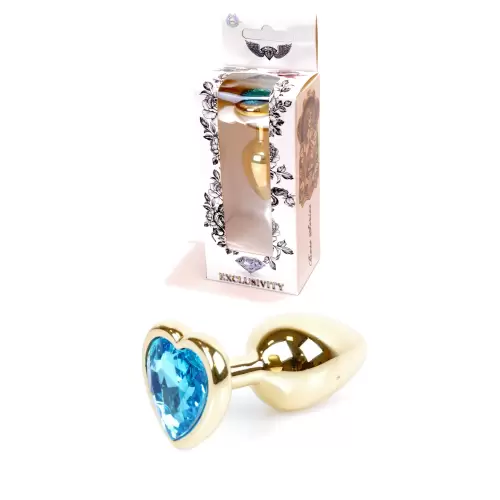 Plug-Jewellery Gold Heart PLUG- Light Blue
