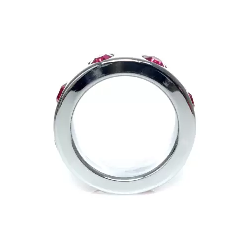 Pierścień-Metal Cock Ring with Pink Diamonds Medium