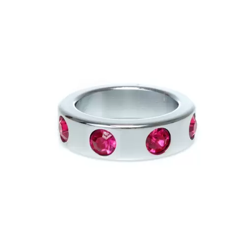 Pierścień-Metal Cock Ring with Pink Diamonds Medium