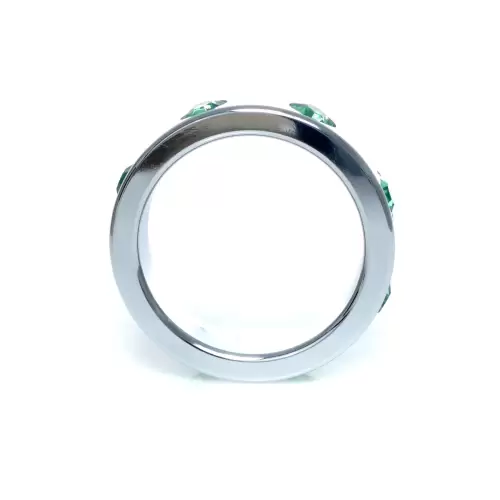 Pierścień-Metal Cock Ring with Green Diamonds Large