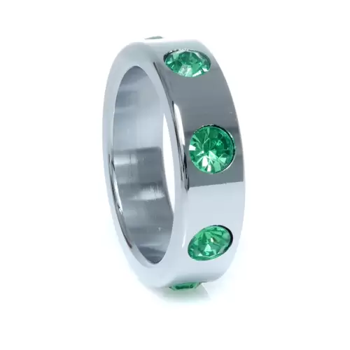 Pierścień-Metal Cock Ring with Green Diamonds Large