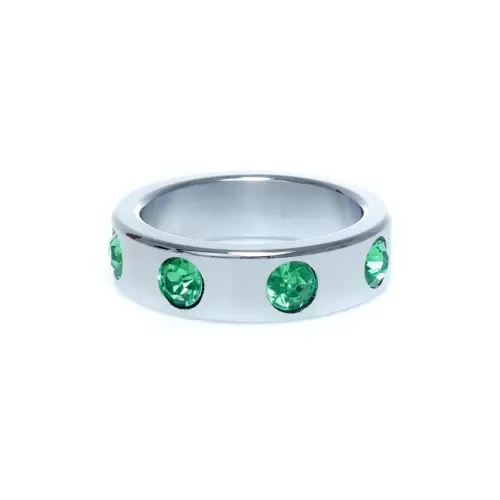 Pierścień-Metal Cock Ring with Green Diamonds Large